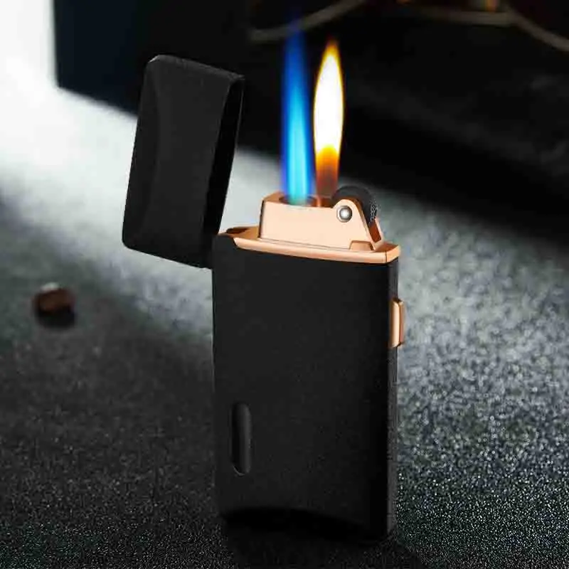 Ветроустойчивый факел зажигалка Двойное пламя прямая газовая Зажигалка металлическая газовая зажигалка аксессуары для сигарет гаджеты для мужчин