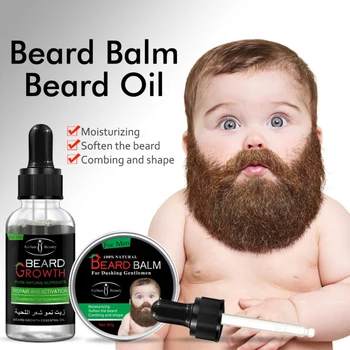 

A set /2pcs beard growth product Natural Beard Balm For Smooth Beard oil Professional For Growth Organic Mustache Wax Styling