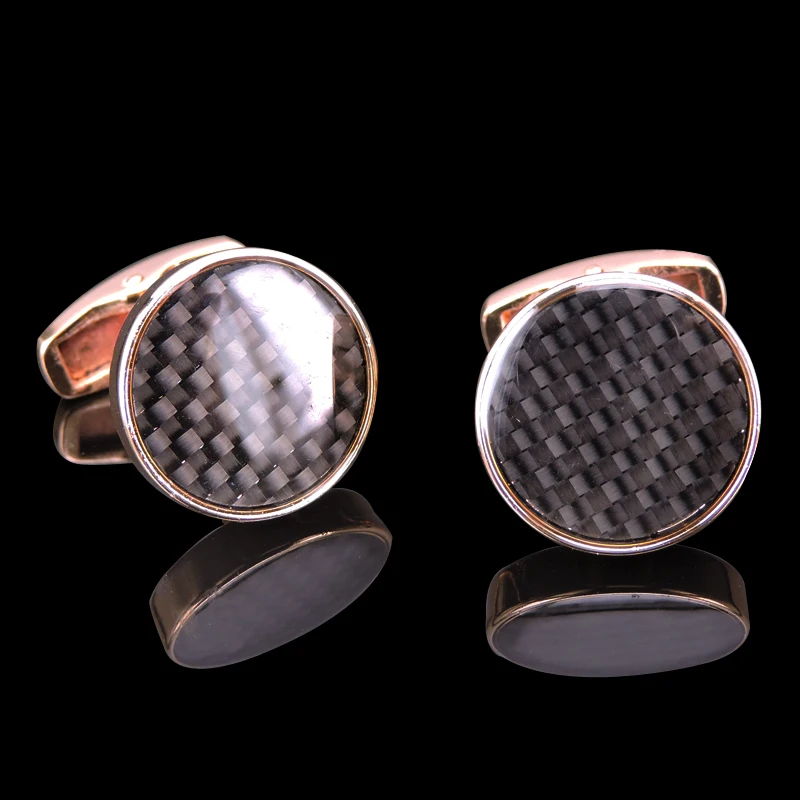 

Novelty Designer Gold carbon fiber Cufflinks Copper French high-quality Shirt Cuff links Drop Ship links round Mens Jewelry