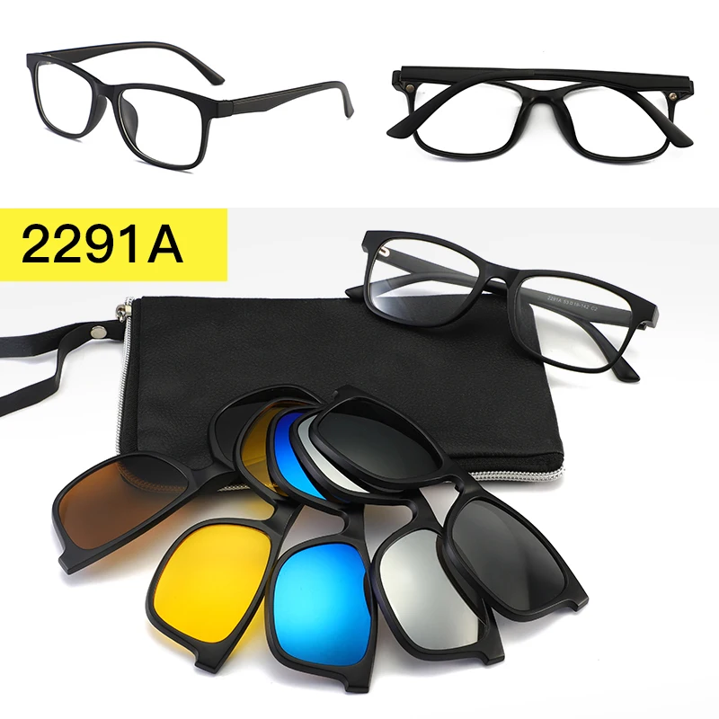 Поляризационные солнцезащитные очки longkeader для мужчин и женщин, 5 в 1, солнцезащитные очки на застежке TR90, оптические оправы для очков, зеркальные очки - Цвет линз: 2291A-1