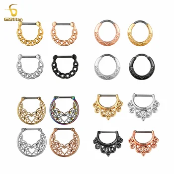 G23titan 16G Titanium Indian Nose Septum Rings Women Crystal Ear Helix Clicker Piercings Earring Septums Hoop Piercing Jewelry