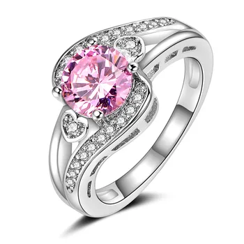 

Simple Colorful Heart-shaped Round Stone Ring Elegant Temperament Ladies Ring Factory Wholesale