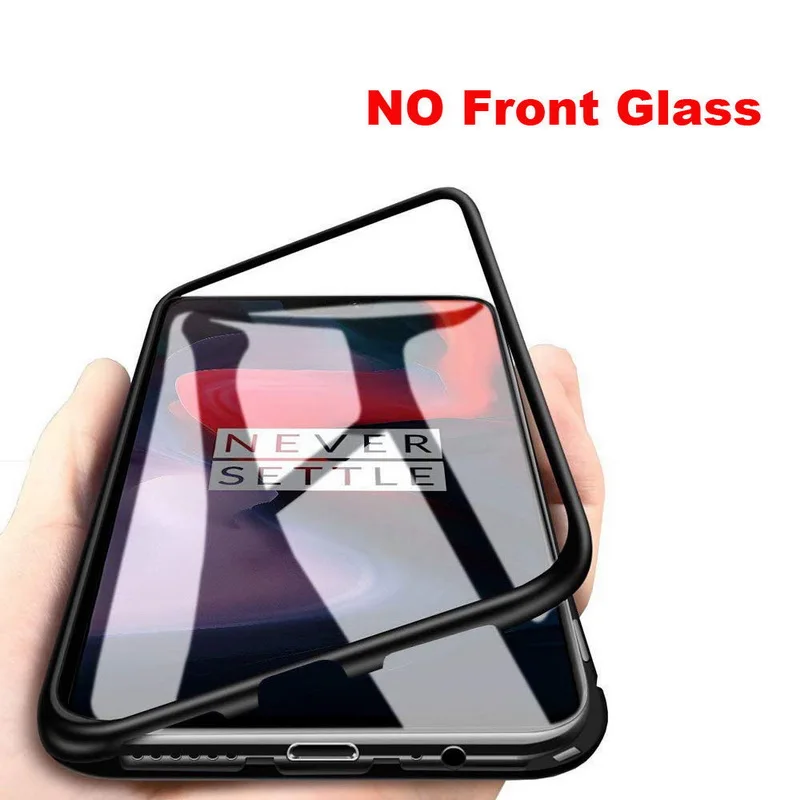 Магнитный адсорбционный чехол для OnePlus 7 Pro 6 6 T прозрачное закаленное стекло задняя крышка для One Plus 7 7pro 6 T металлический бампер 1+ 7 - Цвет: Черный