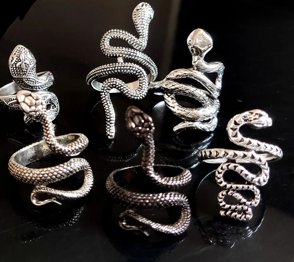 100pcs/lot Antique Punk Style Animal Snake Ring Gold Plated Silver Plated Black Hip hop Rock Fashion Ring Party Jewelry 4