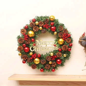 

30/45cm Pine Cone Christmas Wreath Handmade Rattan Pendant Garland Cafe Home Party Festive Christmas Tree Door Wall Decoration