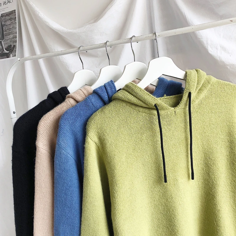 Autumn Hooded Sweater Men Fashion Solid Color Casual Knit Sweaters Man Streetwear Wild Loose Pullover Men Sweter Male Clothes Autumn Hooded Sweater Men Fashion Solid Color Casual Knit Sweaters Man Streetwear Wild Loose Pullover Men Sweter Male Clothes