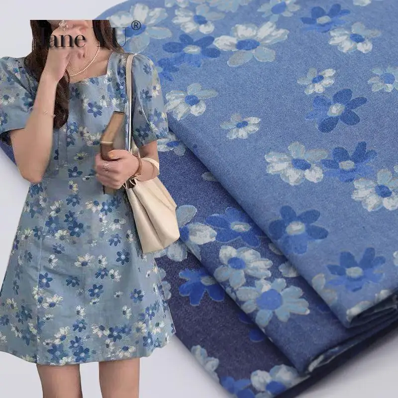 

Pastoral Skirt Thin Printed Denim Fabric Washed Garment Fabric High-grade Summer Diy Handmade Clothes