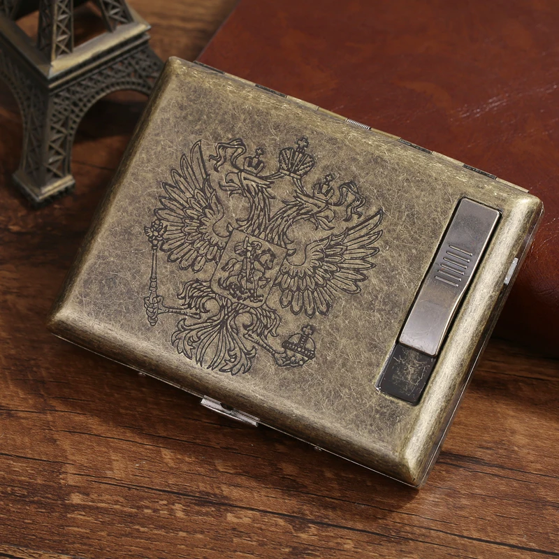 20 палочек металлический чехол для сигарет с usb зарядкой Зажигалка Вторая мировая война че Дракон винтажная бронзовая Обложка подарок для мужчины - Цвет: Russian Emblem