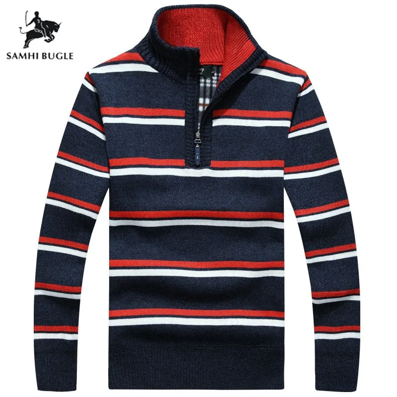 Mens Sweaters for 2019 Cashmere Thicker Sweater Men Fashion Sweater Stripe Stand Collar Zipper Christmas Pullover Men