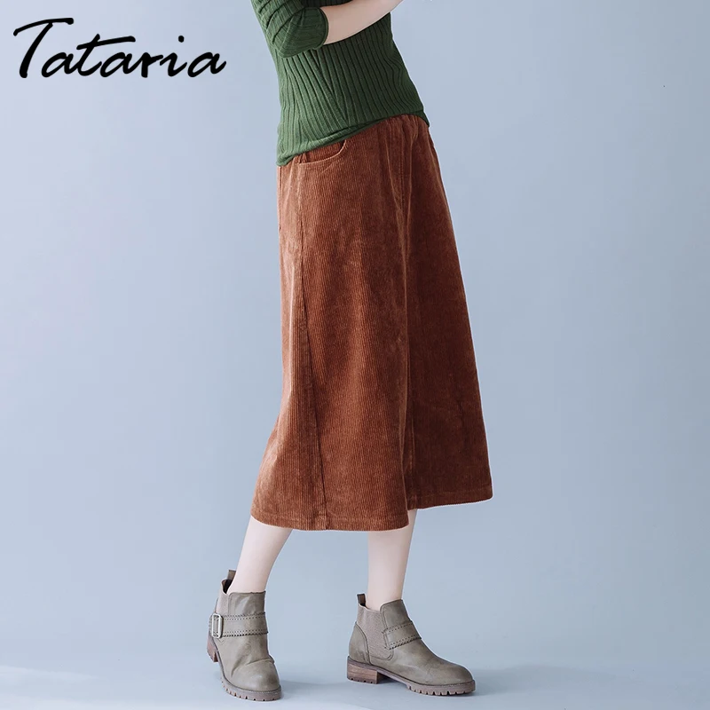 Tataria вельветовые юбки с высокой талией для женщин, осенне-зимняя утепленная юбка, Женская винтажная юбка, офисные женские длинные юбки в стиле ретро