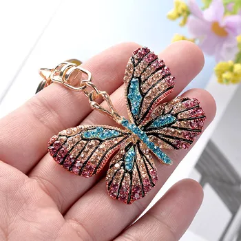 

Butterfly Alloy Keychain for Gift Car Key Chain Colorful Rhinestone Polished Circle for Women Bag Pendant Bag Acessories