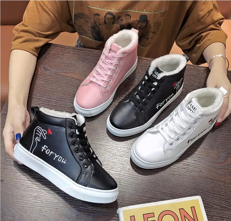 Brand White Winter Boots Women Ankle Boots Warm Plush Snow Boots Women Shoes Women Sneakers Lace Up Shoes Woman Short Snow Boots