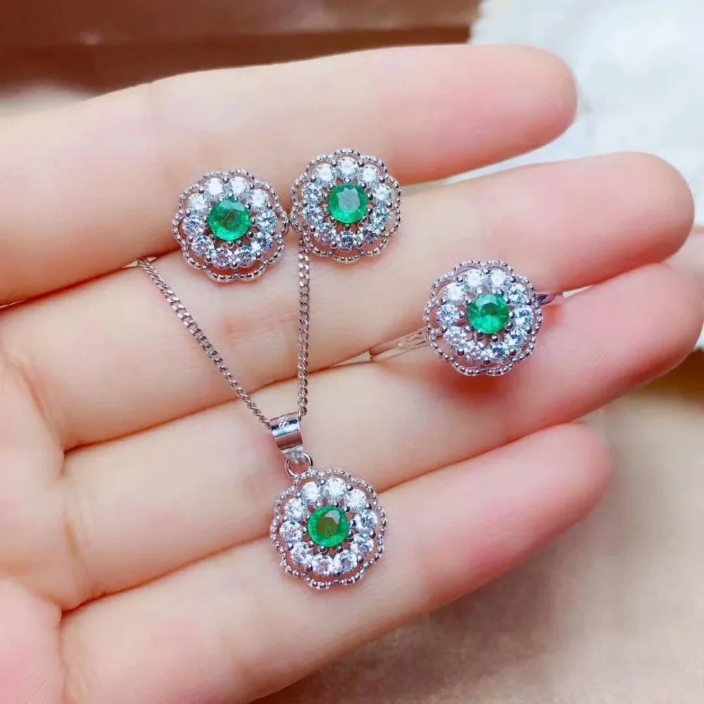 SHILOVEM 925 серебро натуральный изумруд классические ювелирные изделия для женщин Свадебные подарок mtz3.53.598agml