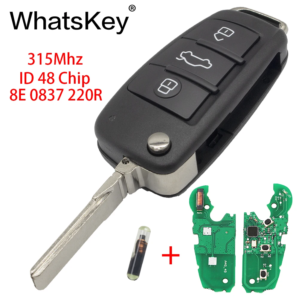 WhatsKey 3 кнопки умный дистанционный ключ 315 МГц ID48 чип Подходит для Audi A6L A3 8E0837220R 2006-2013 Складной флип Автомобильный Дистанционный ключ