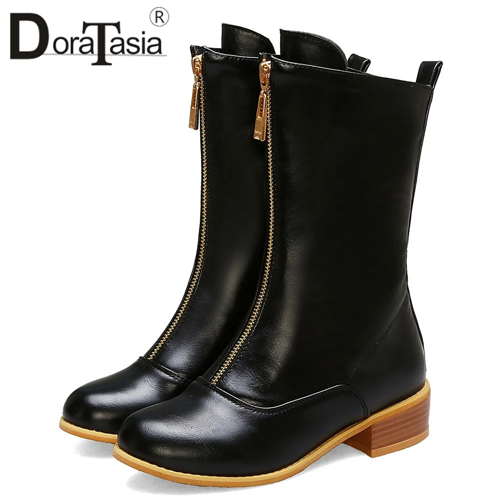 

DORATASIA New Plus Size 32-43 Brand Zip Ladies Chunky Heels Shoes Woman Elegant Party Ol Autumn Winter Mid Calf Boots Women