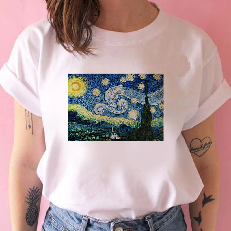 

Famous paintings Art T Shirt Women Lovely Print Short Sleeved O-neck T-shirt Vintage Vogue Ullzang Tshirt Harajuku Tops