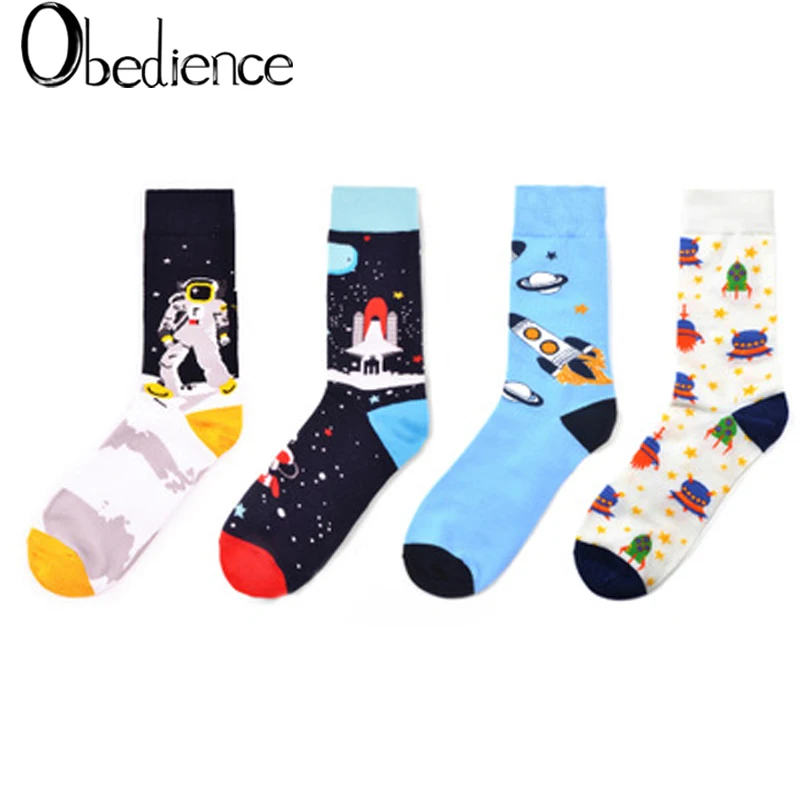 

hot sell New Mid Crew colorful Socks Spaceman series cosmic astronaut male personality in the tube cotton socks men sox