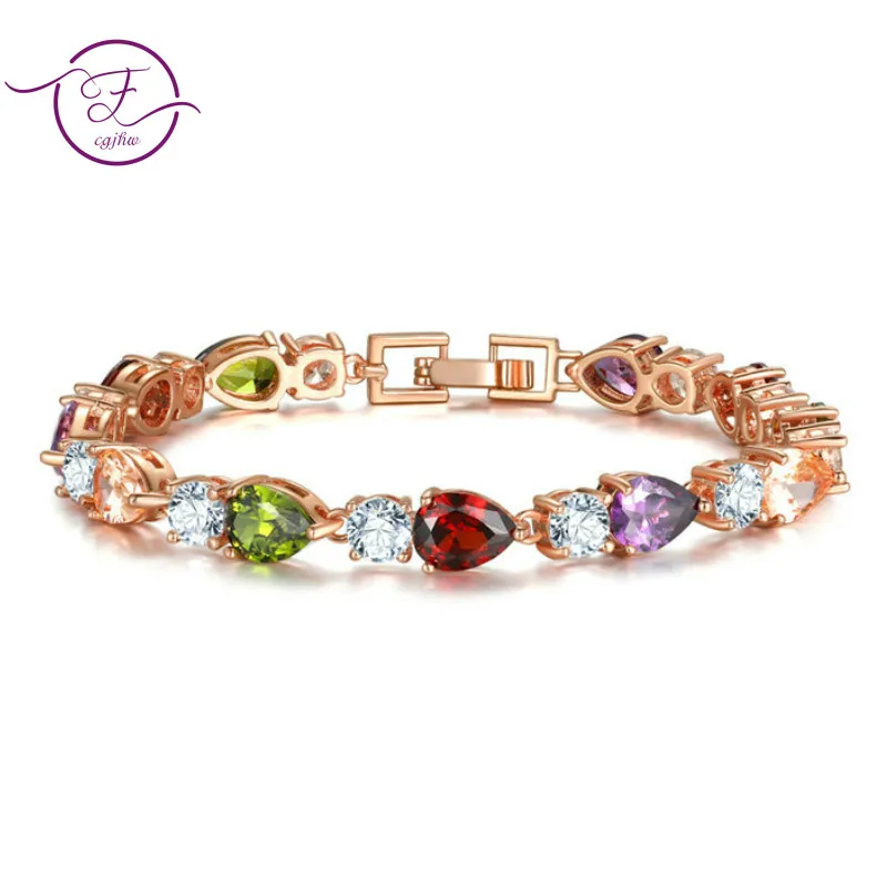 

Luxury Waterdrop Shape Zircon Bracelets for Women Rose Gold Color CZ Bracelets & Bangles Femme Bridal Wedding Party Jewelry