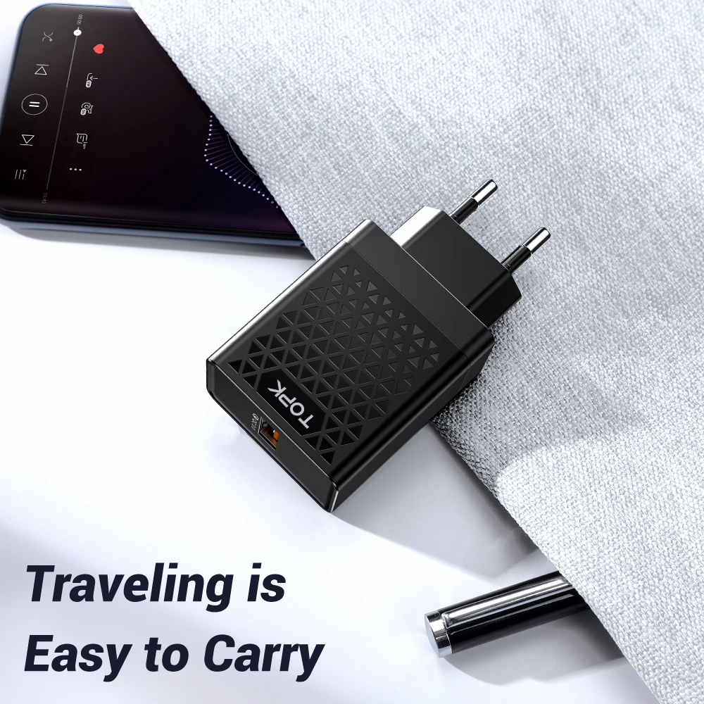 TOPK Quick Charge 3,0, зарядное устройство для мобильного телефона, 18 Вт, быстрое USB зарядное устройство, штепсельная вилка европейского стандарта, настенное USB зарядное устройство, адаптер для iPhone, samsung, Xiaomi, LG