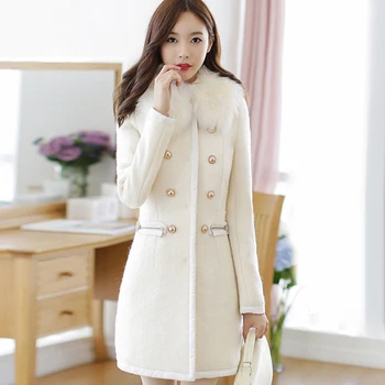 

Double Women New Winter Breasted Fur Collar Turn Down Collar Wool Coats Female Slim Comfortable Fashion Tweed Coats ZX1369