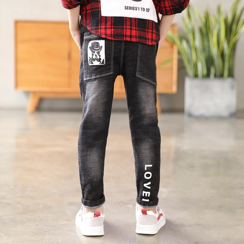 DIIMUU Kids Boys Jeans Young Boy Denim Pants 5-13 Years Children Casual Trousers Elastic Waist Pants Slim Straight Jeans