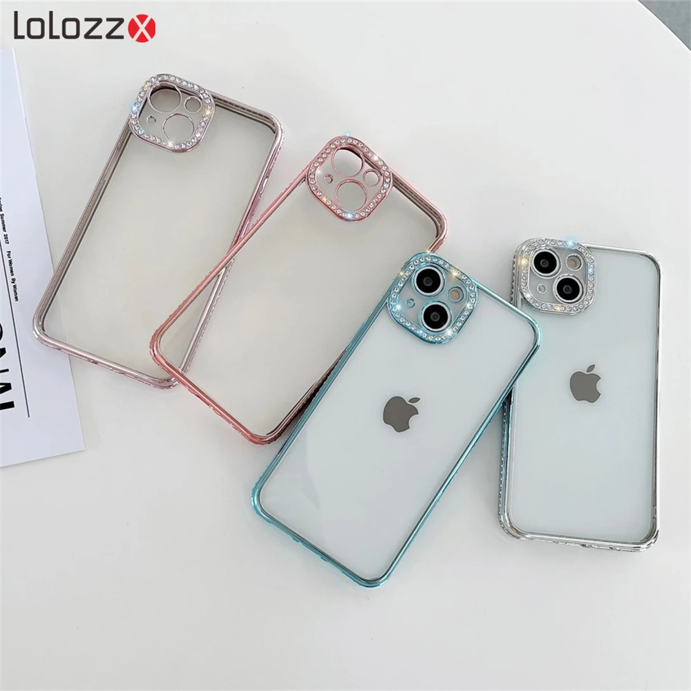 Glitter Diamond Clear Soft Silicone Phone Case For iPhone 12 13 Pro Max Fashion Plating Bumper Camera Lens Protection Back Cover |