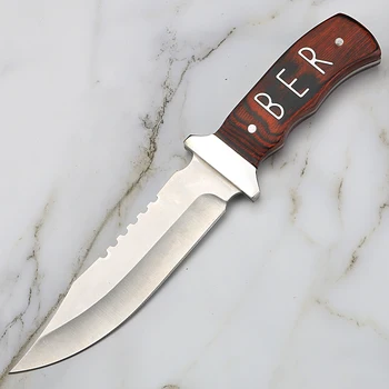 

Classic outdoor fixed hunting knife with wooden handle straight knife camping survival knife