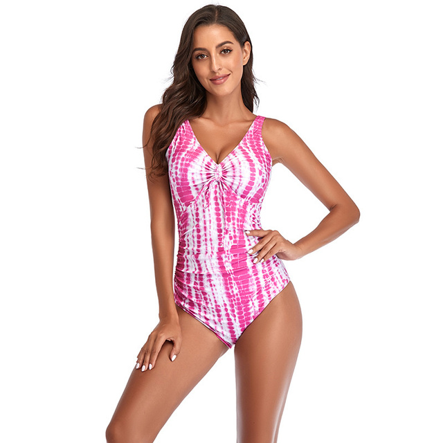 New Swimwear Women Swimsuit Print Floral Bodysuit Drawstring Brazilian Monokini Swimming Suit Female One Piece Beachwear