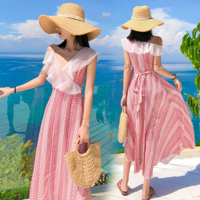 Женское длинное шифоновое платье с принтом Летние Элегантные винтажные