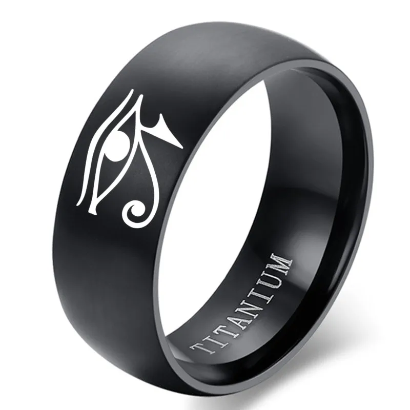 Signet Ring For Men Titanium Steel Black Egyptian Eye Of God Horus UDJAT ILLUMINATI TRIQUETRA finger ring signet ring