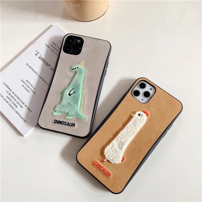 Чехол с вышивкой динозавра для iphone 11 11Pro Max X XS Max XR 7 8 Plus чехол для телефона с мультяшным животным