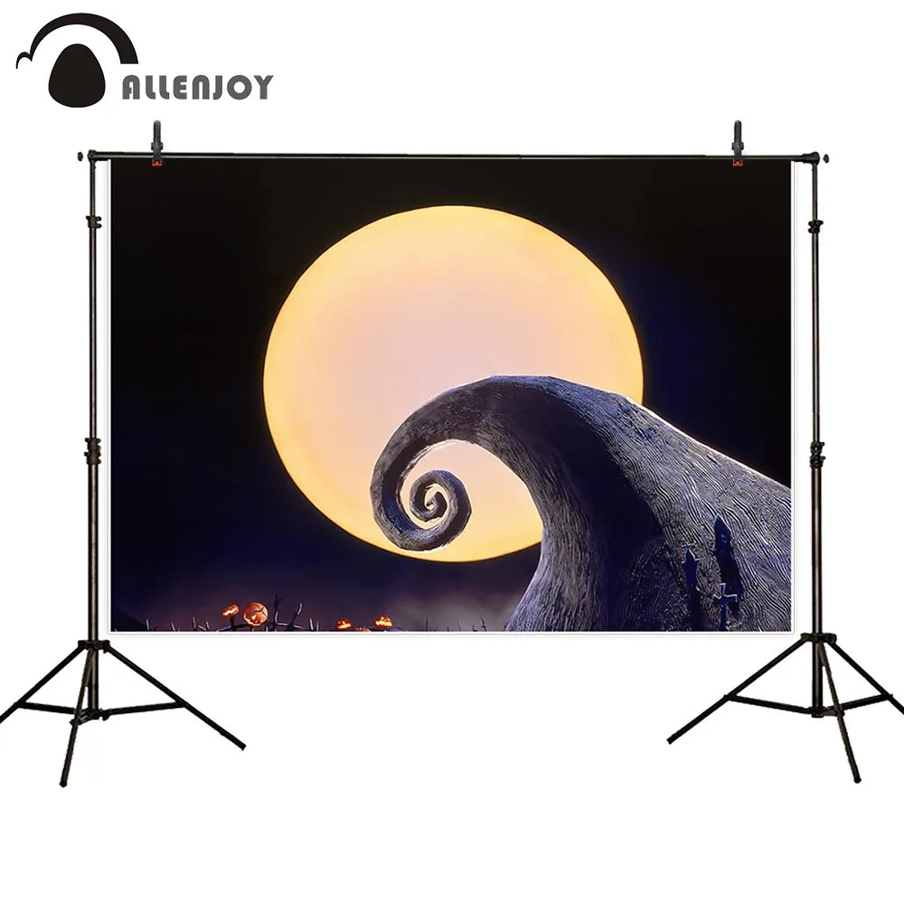 

Allenjoy Nightmare Before Christmas Backdrops Halloween Moon Pumpkins Horror Evening Party Curtains Festival Banners Wallpaper