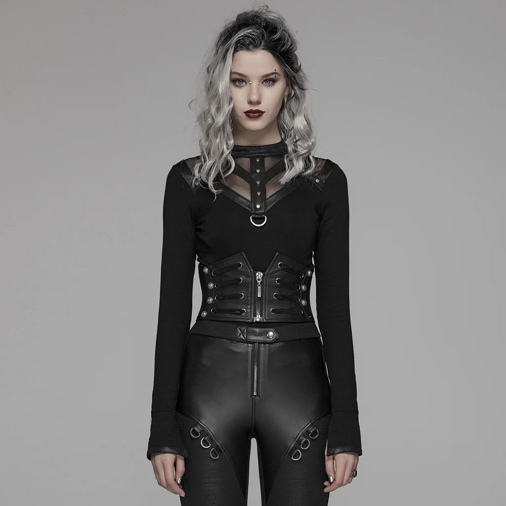 

PUNK RAVE Women's Punk Handsome Corset Pu Leather Ribbon and Rivet Decoration Adjustable stage performance Women Accessories