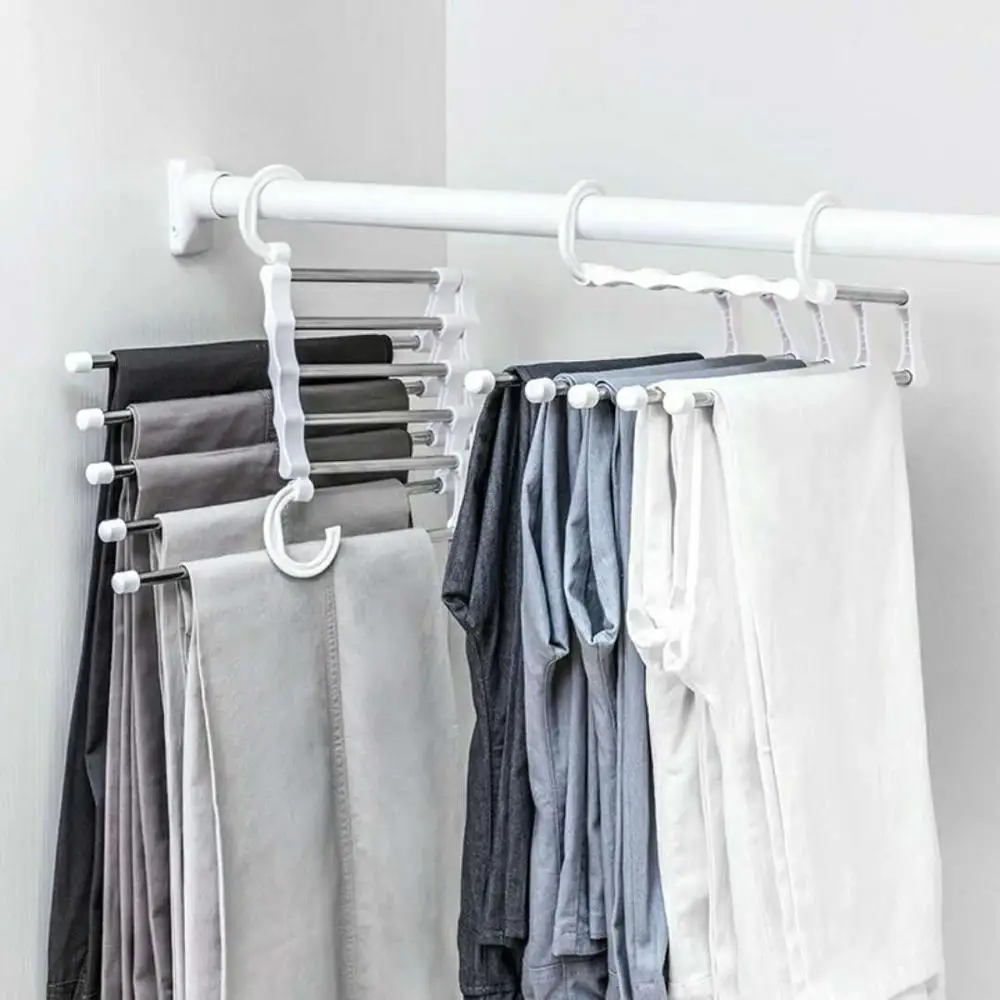 Multifunctional Folding Hanger Pants Rack Creative Stainless Steel Travel Finishing Clothes Scarf Storage Wardrobe Adjustable | Дом и сад