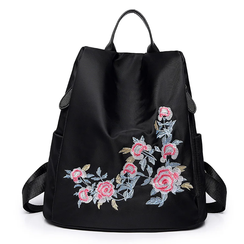 National Wind Embroidery Nylon Backpack Oxford Cloth Waterproof Anti-Theft Travel Fashion Shoulder Bag