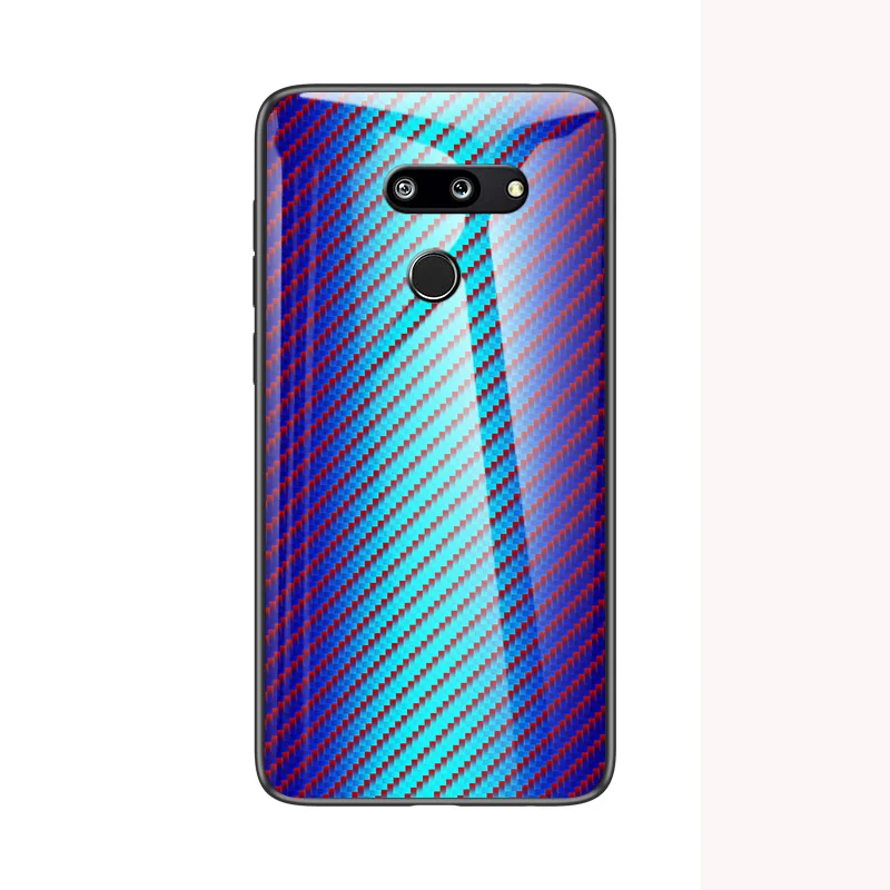 Чехол из закаленного стекла с градиентом из углеродного волокна для LG G5 G6 G7 G8 ThinQ устойчивый к царапинам защитный чехол для телефона на LG G8 thinq задняя крышка - Цвет: Небесно-голубой