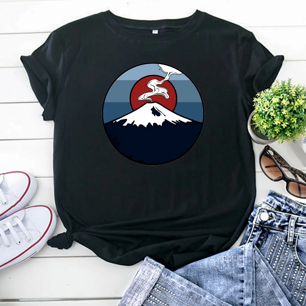 Funny Tshirt In The Sunset Mount Fuji Japanese Printing T-Shirt For Woman Punk Harajuku Women T Shirt Vintage Oversized Clothing