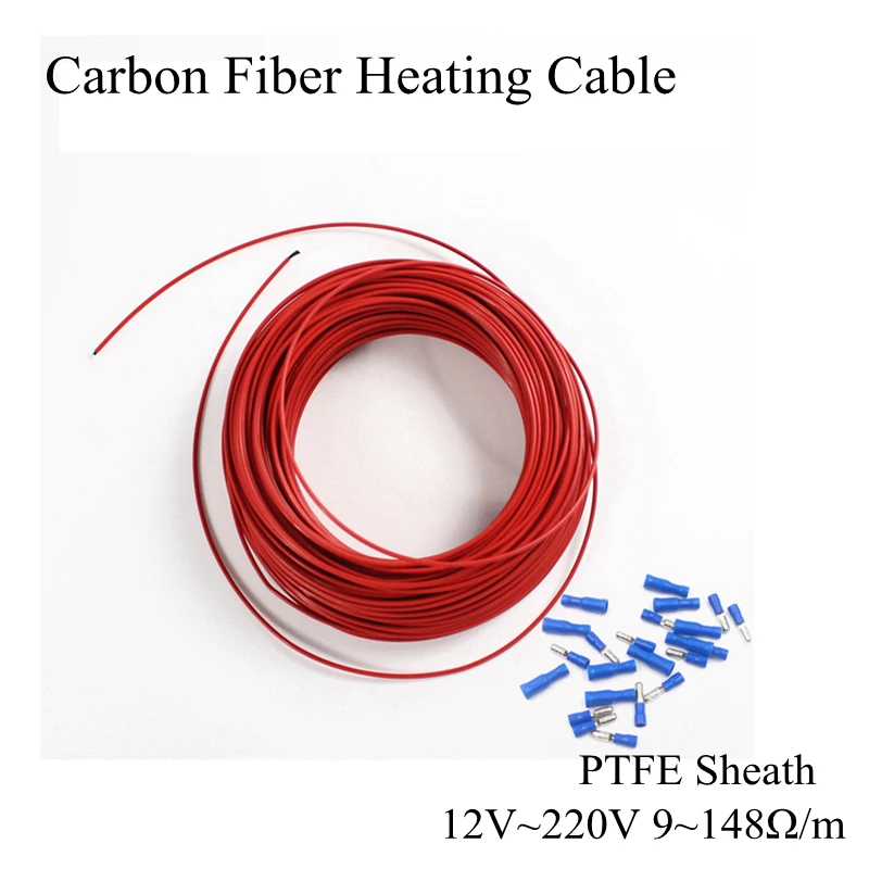 5m 12V~ 220V 9~ 510ohm силиконовая резина и PTFE оболочка из углеродного волокна провод нагревательного кабеля для напольных подпольных инфракрасных теплых комнатных крыш