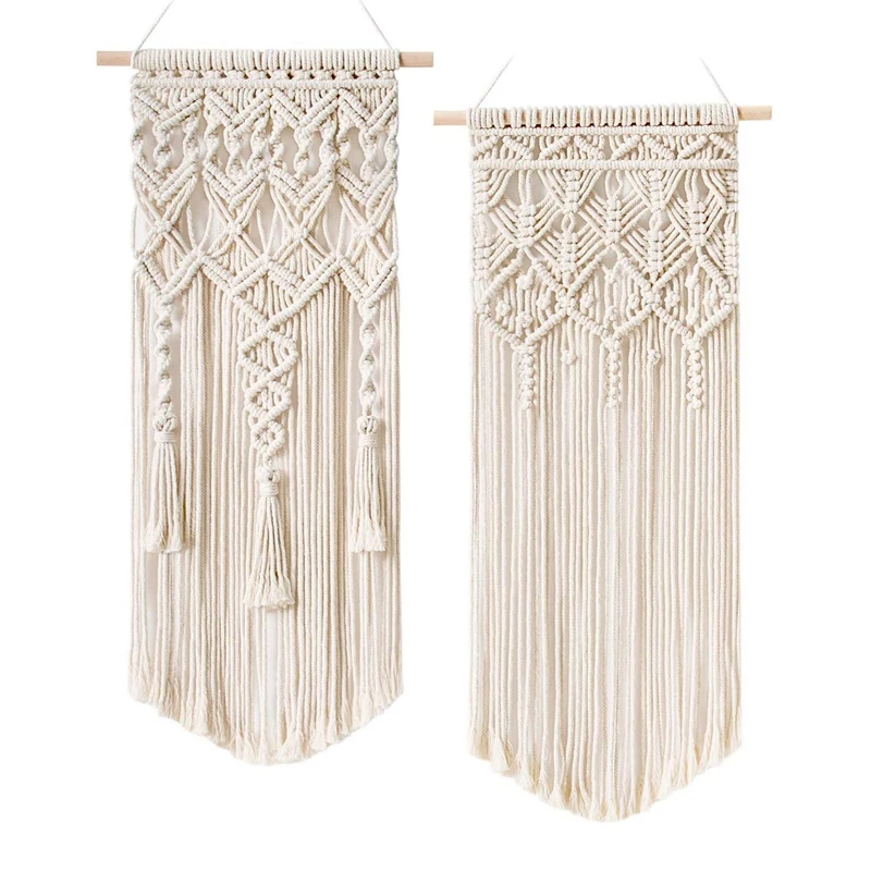 

2 Pcs Woven Wall Hanging Boho Chic Bohemian Home Geometric Art Decor - Beautiful Apartment Dorm Room Decoration
