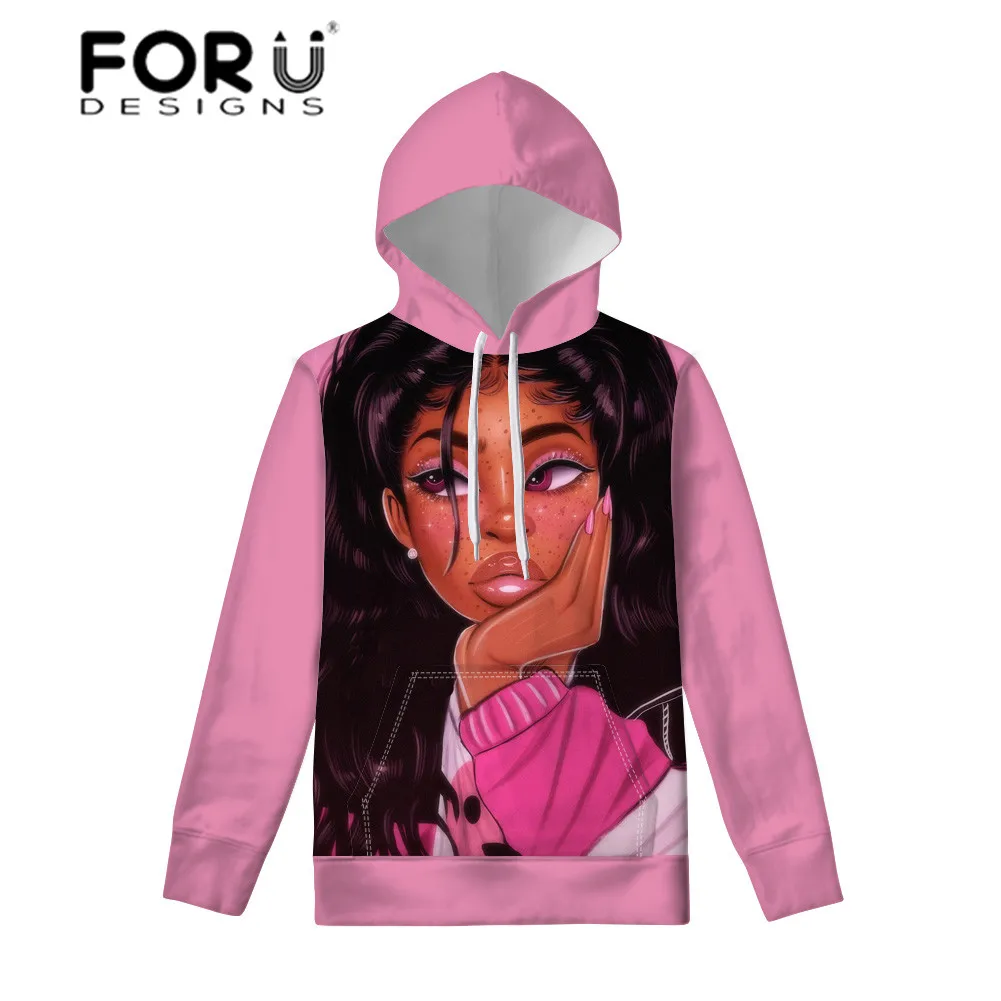 FORUDESIGNS пуловеры с капюшоном для подростков, черные художественные африканские толстовки для девочек, Женская Осенняя толстовка с капюшоном, Женская толстовка с длинным рукавом
