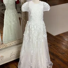 Vestidos de niña de las flores blancas volantes de encaje de tul Vintage pequeños vestidos de bebé para la comunión fotos reales de alta calidad