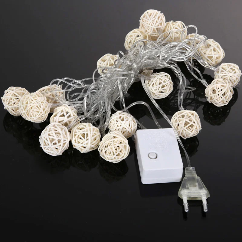 

4.5m 20 3cm Wicker Rattan Ball Socket String Light Christmas Lamp Party 8 Mode Drop Ship Support