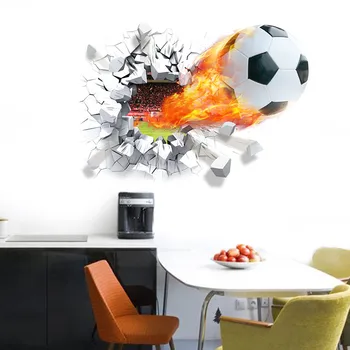 

Football Soccer ball through the Wall Stickers TV background Removable living room bedroom wall decals boys room decoration
