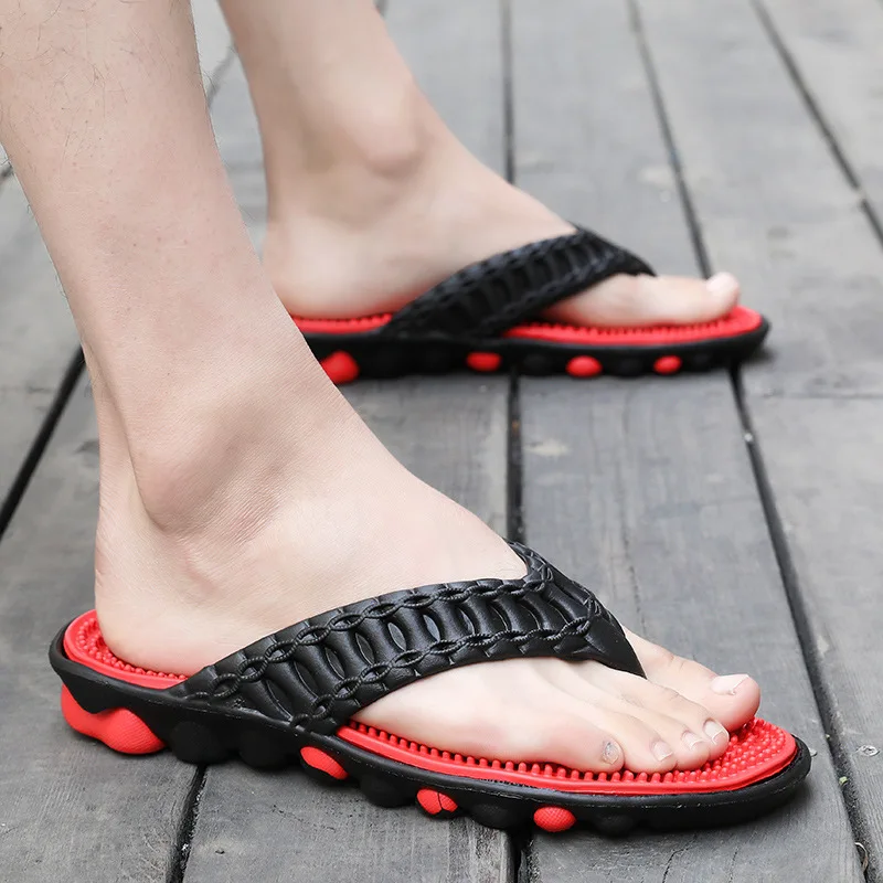 

2019 Summer New Style Fashion Flip-flops Massage Footbed Angle Slipper Korean-style Trend Anti-slip Sandals