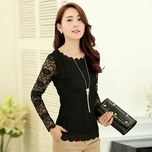 Женская Сексуальная кружевная Цветочная открытая футболка с длинным рукавом