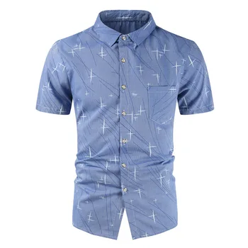 

Summer Mercerized Cotton Casual Cross Print Short Sleeve Shirt Thin Slim Men's Business Shirts Men Clothing Ropa Para Hombre