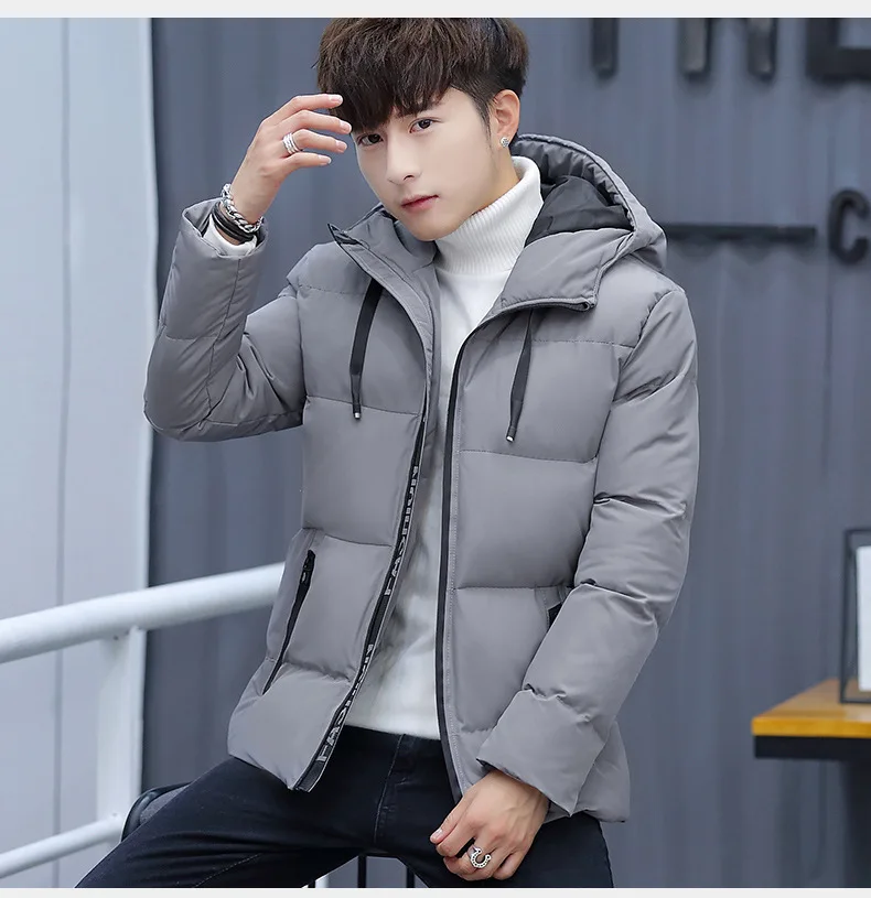 Winter MEN'S Wear Long Sleeve Hooded Solid Color Thick Cotton yi inflooring Teenager Korean-style Slim Fit Men Cool Cotton Coat