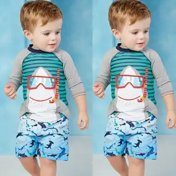 

AU Kid Newborn Boy Shark Clothes Long Sleeve T-shirt Tops Short Pants Outfit Set
