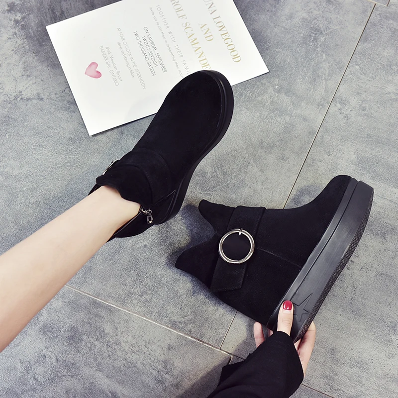 SWYIVY Chaussure Femme; зимние женские ботинки; обувь на танкетке; женские короткие плюшевые ботильоны для женщин; женские ботинки на платформе с молнией; коллекция года