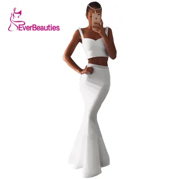 

Sexy Mermaid Evening Dress 2020 Two Pieces Satin Abendkleider Spaghetti Strap Vestido De Festa Sleeveless Vestido De Noite